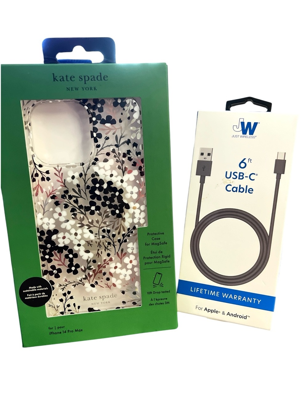 Kate Spade iPhone 14 Pro Max MagSafe Floral Case + 6ft USB-C Cable Bundle